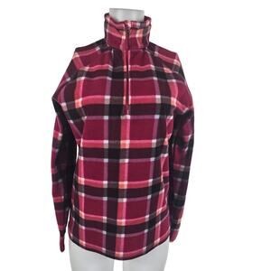Eddie Bauer Red Pink Plaid Pullover 1/4 Zip Jacket Women's Small
